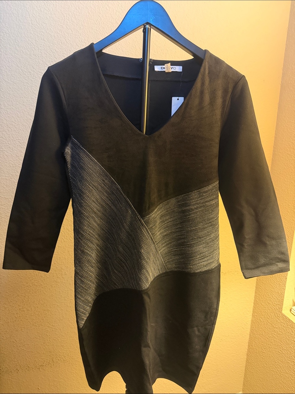 Black V-Neck Patterned Women's Dress DKNYC